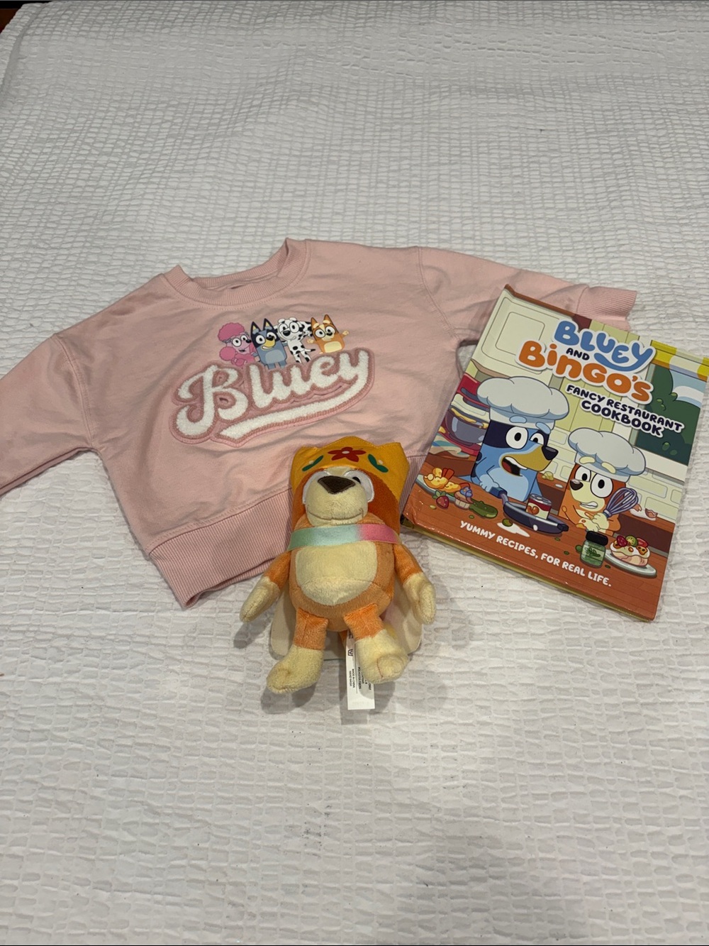 Bluey & Bingo Sweatshirt, Cookbook & Toy Bundle
Size 18 months